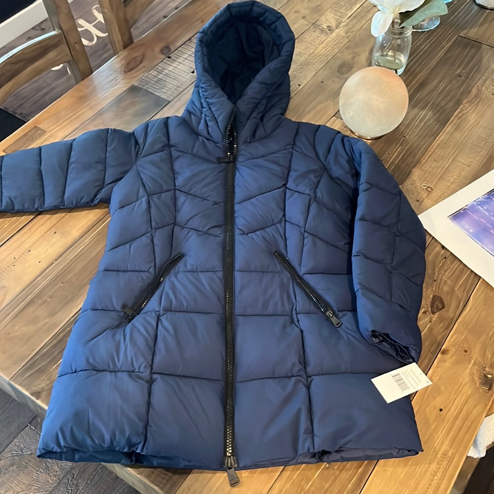 Bernardo Quilted Hooded Coat - Night Shadow Blue, Size M